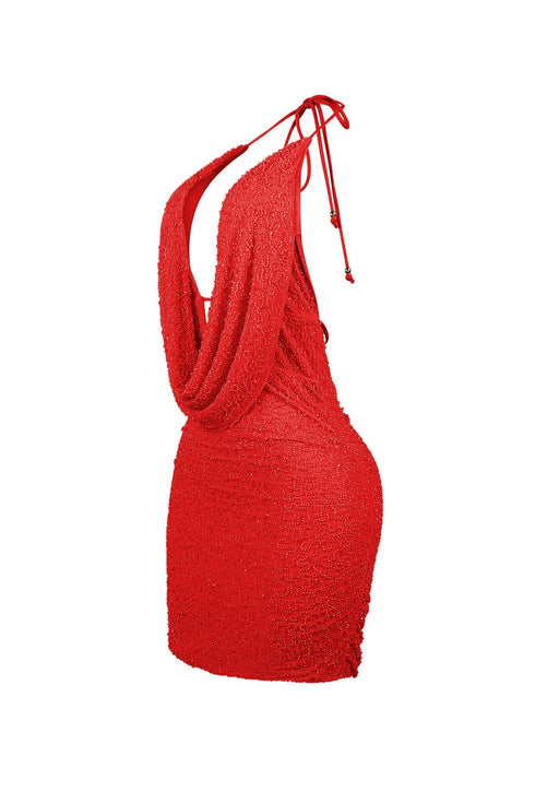 Scalelight Beaded Halter Mini Dress