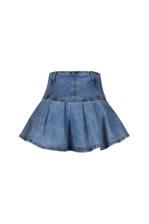 Casually Pleated Denim Mini Skirt