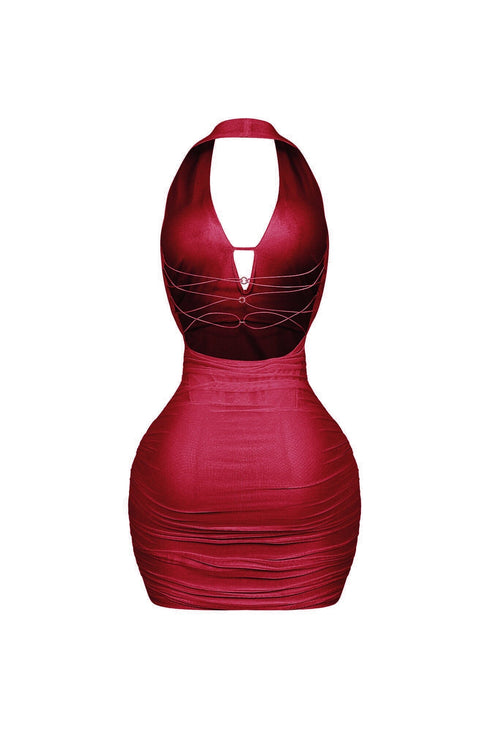 Opal Glow Lace Up Halter Mini Dress