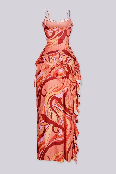 Sorento Swirl Print Ruffle Maxi Dress