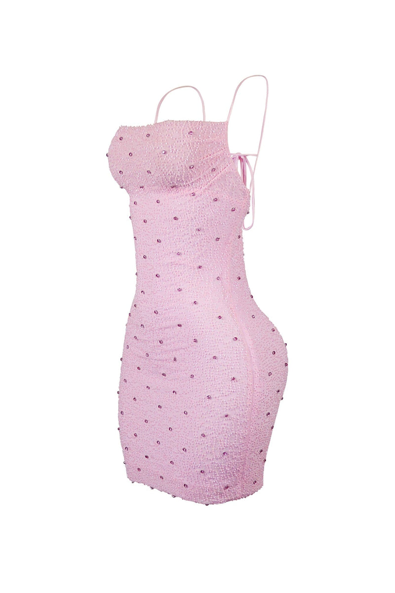 low cowl neck embellished mini dress in rose Delicate Blush Cowl Neck Rhinestone Mini Dress – EDGE