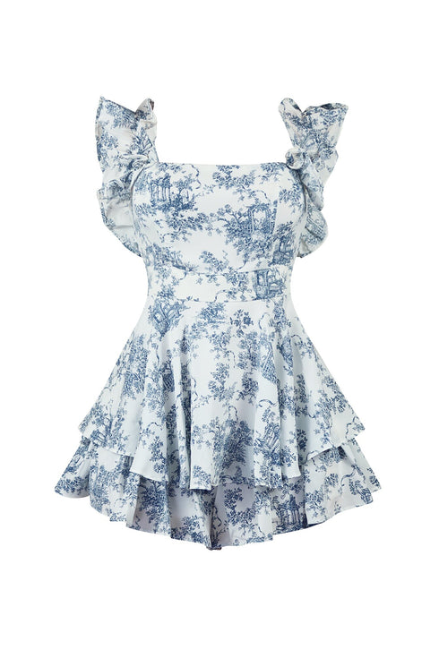 Sophia Print Off Shoulder Woven Ruffled Romper