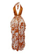 That Summer Satin Print Halter Ruffle Maxi Dress