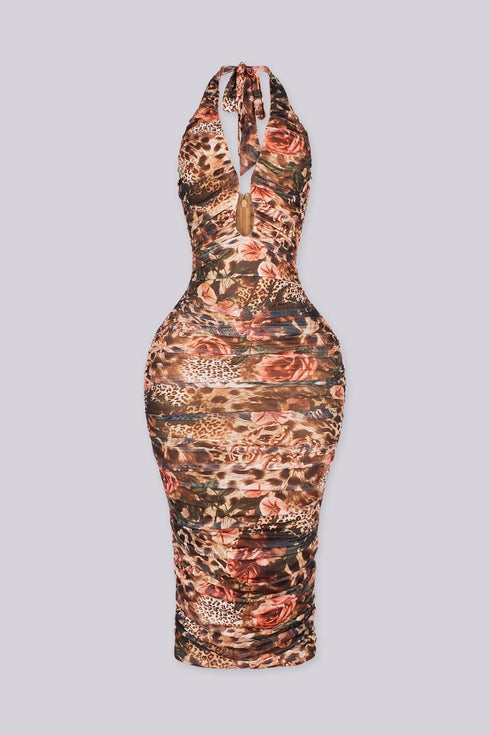 Wild Flower Ruched Midi Dress
