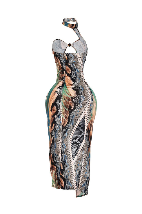 Quell Veneshiа Snake Print Midi Dress