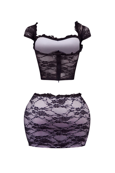 One More Night Lace Bustier Top & Skirt SET