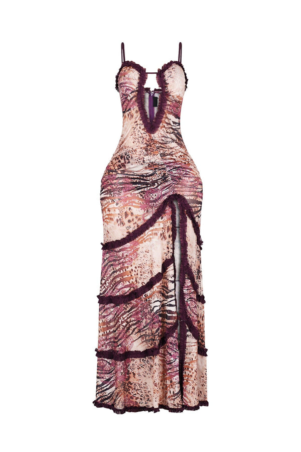 Cut To Flow Mesh Maxi Dress