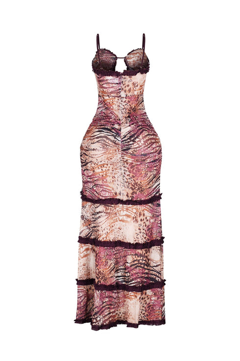 Cut To Flow Mesh Maxi Dress