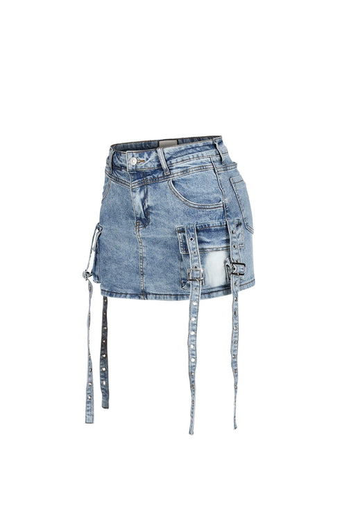 Strap In Denim Mini Skirt