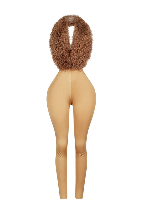 Fur Kissed Backless Jumpsuit