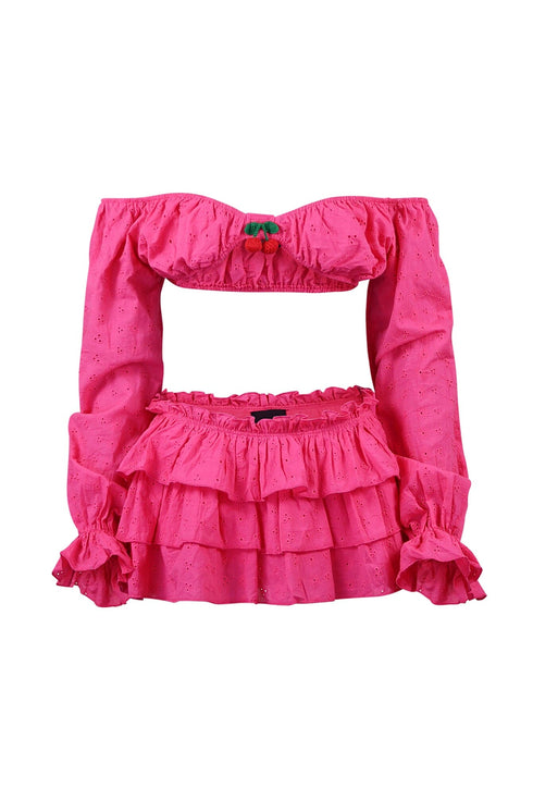 Vanilla Cherry Off Shoulder Top & Skirt SET