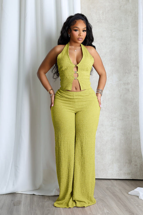 Sleek Motion Metal Halter Top & Pants SET