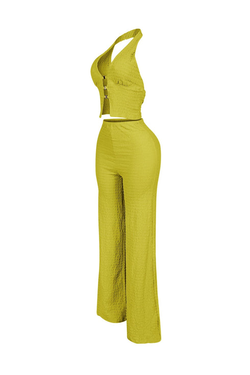 Sleek Motion Metal Halter Top & Pants SET