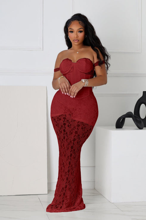 Maila Lace Corset Maxi Dress With Underwear