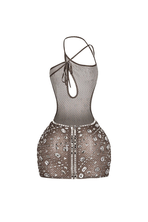 Anastasia Rhinestone Mesh Snake Dress