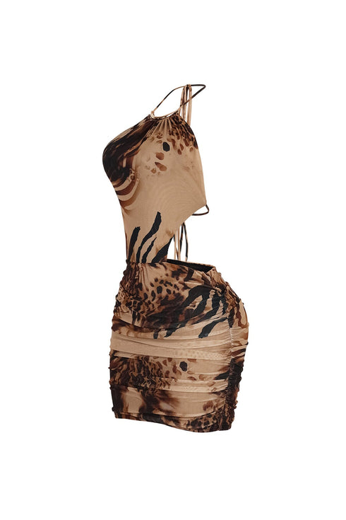 Bellina Mesh Print Halter Dress