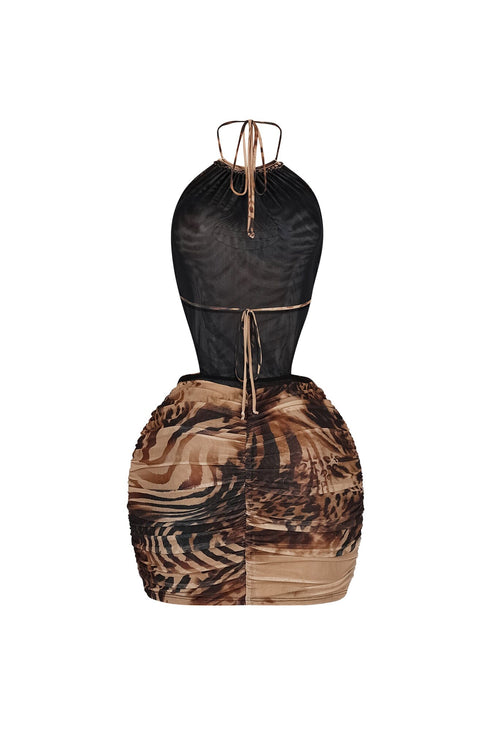 Bellina Mesh Print Halter Dress