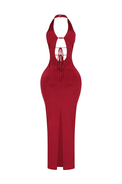 Backburn Cut Out Halter Midi Dress