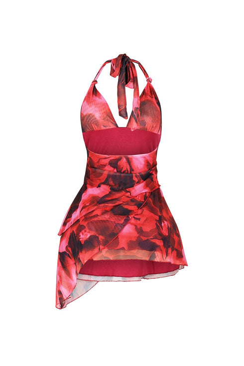 Bluewave Mesh Print Halter Mini Dress