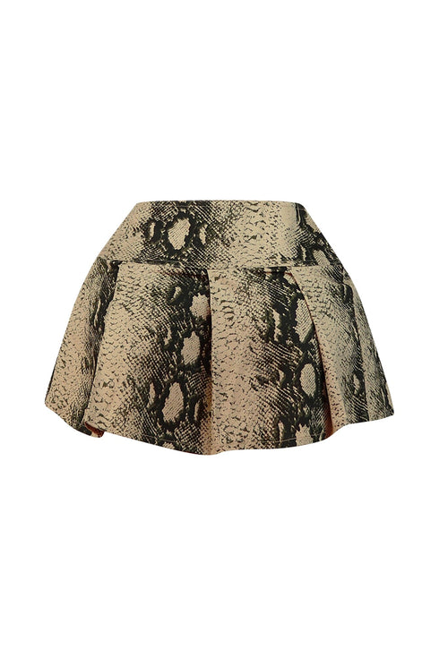 Step Back Printed Belted Pleated Mini Skirt