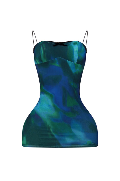 Eloise Print Mesh Lace Trim Mini Dress