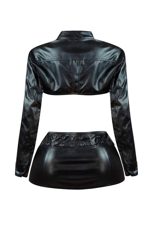 Gimme A Light PU Buckle Jacket & Skirt SET