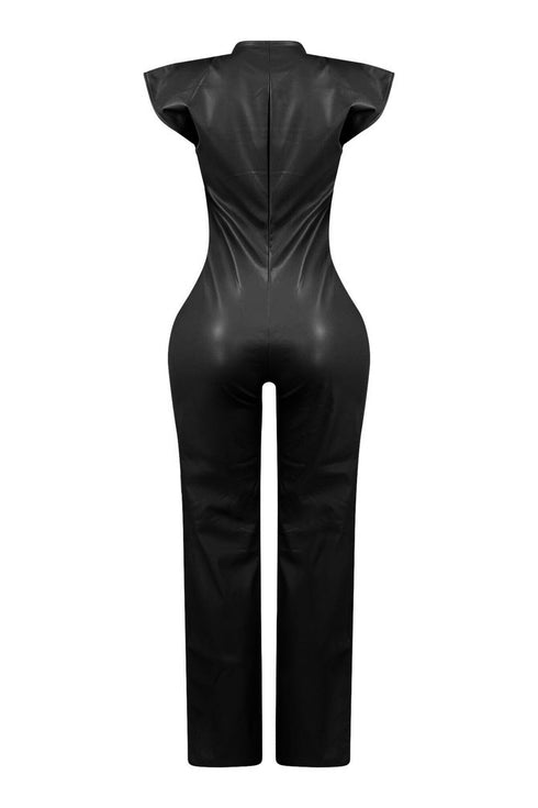 Kaiya PU Button Down Jumpsuit