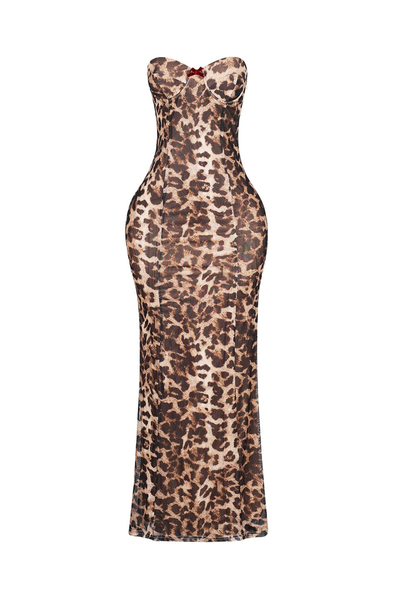 fitted lace wedding dress Amara Leopard Print Mermaid Maxi Dress