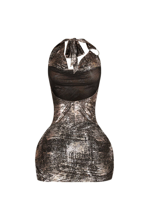 Eclipse Foil Halter Mini Dress