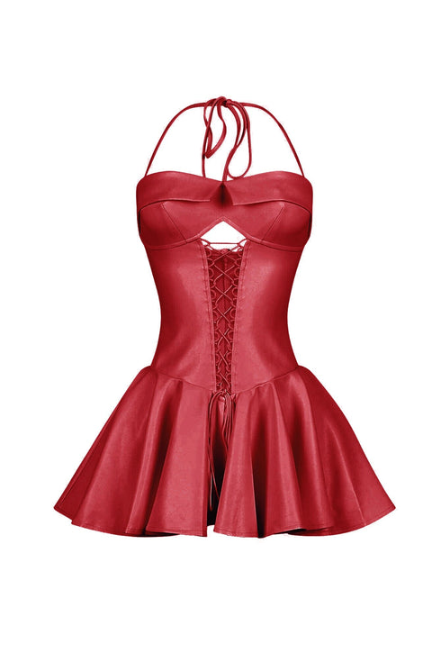 Allison Faux Leather Corset Flare Mini Dress