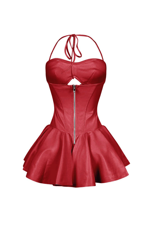 Allison Faux Leather Corset Flare Mini Dress