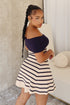 Hayes Off Shoulder Striped Flare Mini Dress