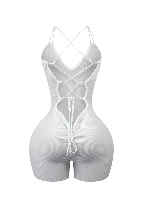 Marvin Double Straps Lace Up Knit Romper