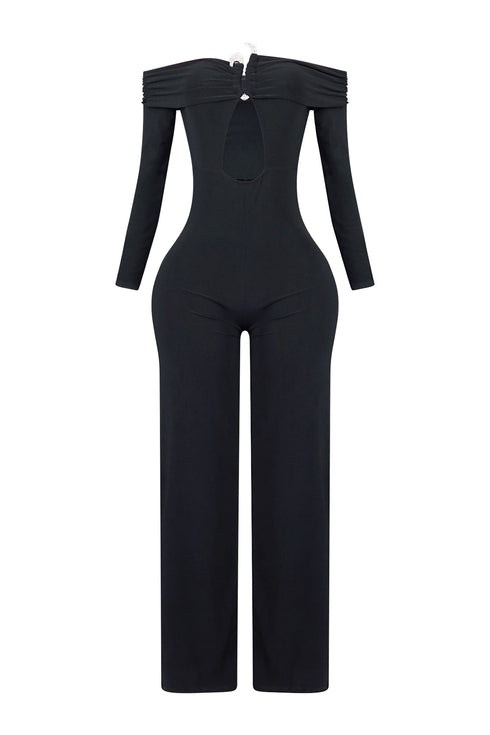 Randy Rhinestone Off Shoulder Long Sleeve Jumpsuit