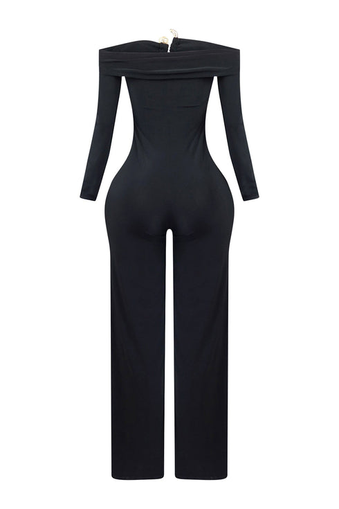Randy Rhinestone Off Shoulder Long Sleeve Jumpsuit