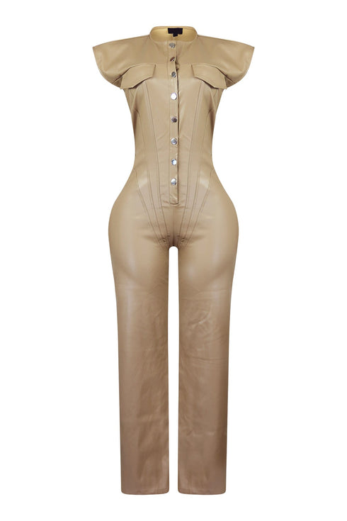 Kaiya PU Button Down Jumpsuit