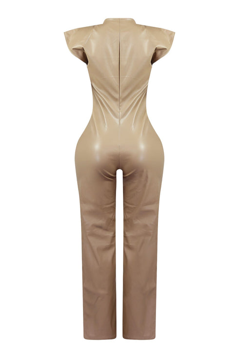Kaiya PU Button Down Jumpsuit