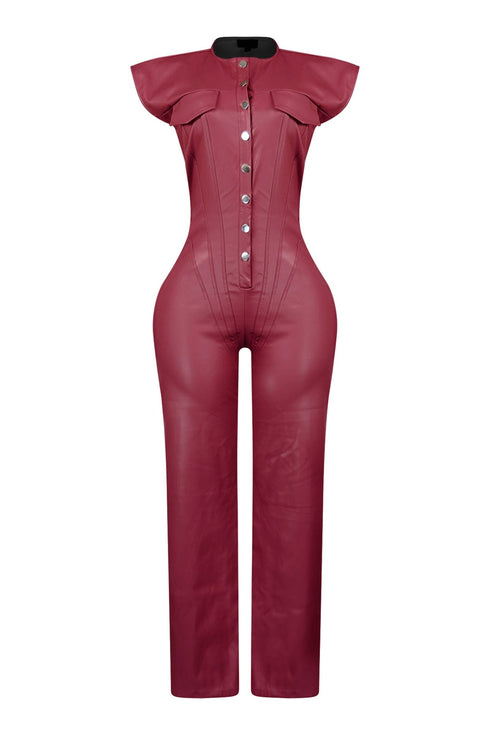 Kaiya PU Button Down Jumpsuit