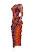 Crazy For U Print Mesh Ruffled V Back Maxi Dress