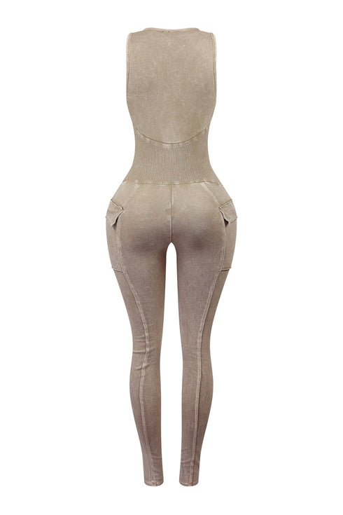 Nicole Mineral Washed Zip Up Sleeveless Jumpsuit