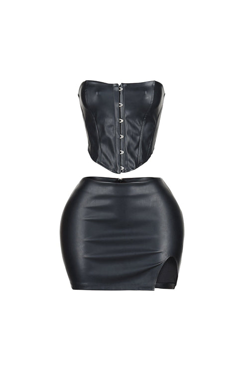 Baddie Style Leather Top & Skirt SET
