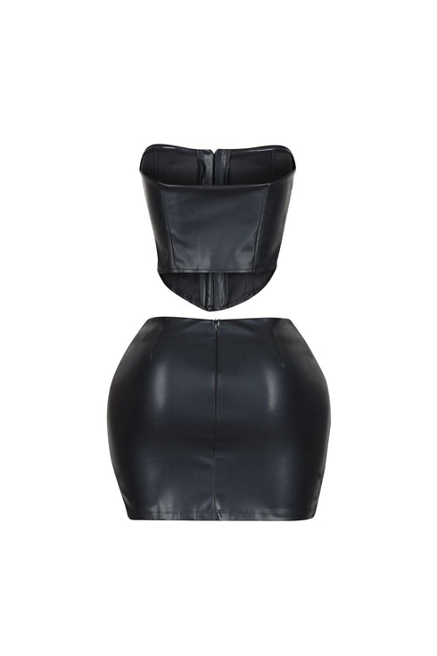 Baddie Style Leather Top & Skirt SET