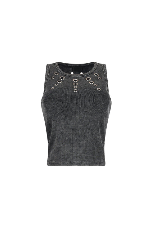 Zina Mineral Washed Eyelet Tank Top