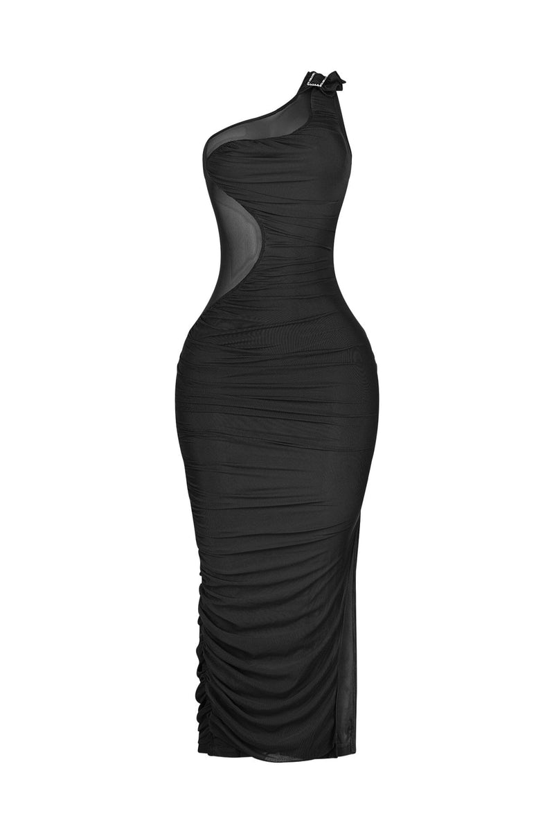 ワンピース DION LEE Black viscose blend one-shoulder dress Dion Lee Hosiery Viscose Blend One-shoulder Dress In Black