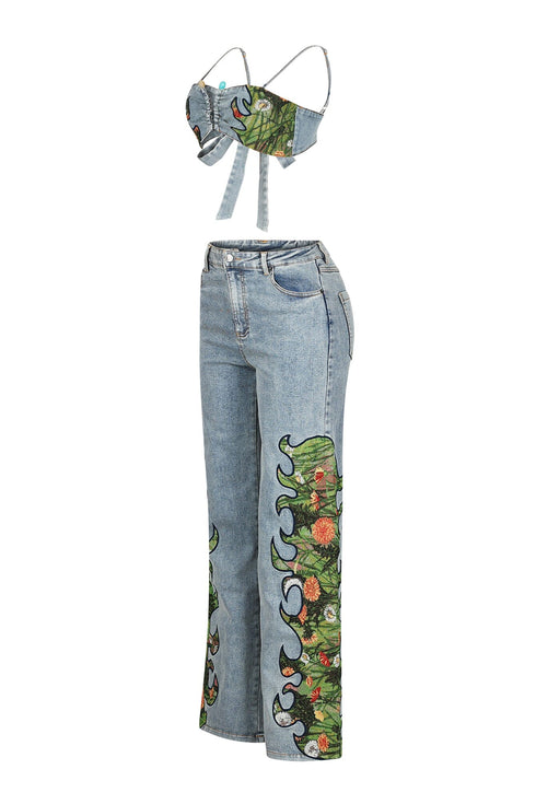 Cactus Blossom Denim Top & Pants SET