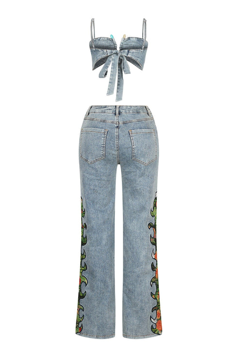Cactus Blossom Denim Top & Pants SET