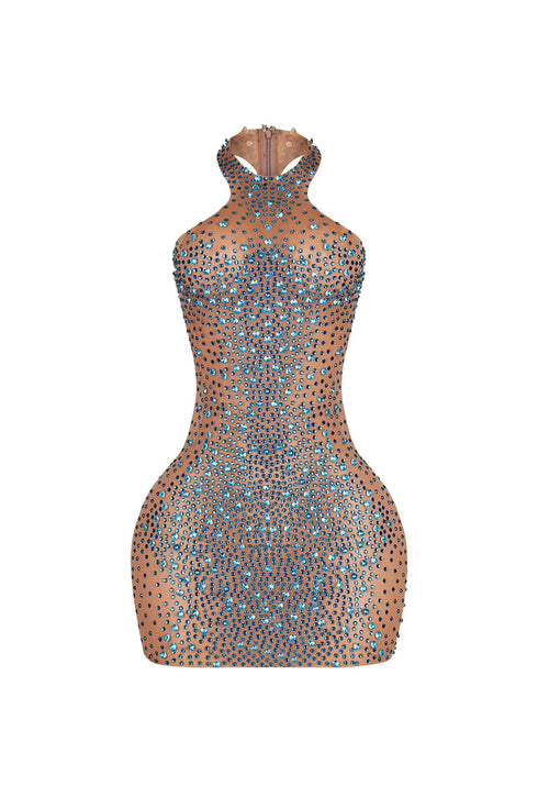 Cobalt Glint Rhinestone Mini Dress