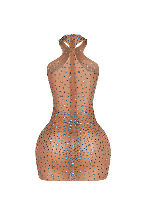 Cobalt Glint Rhinestone Mini Dress
