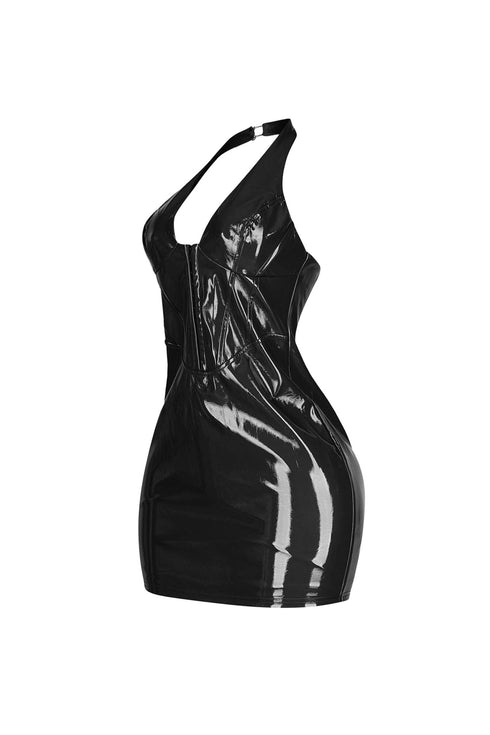 Soho Glossy Halter Mini Dress