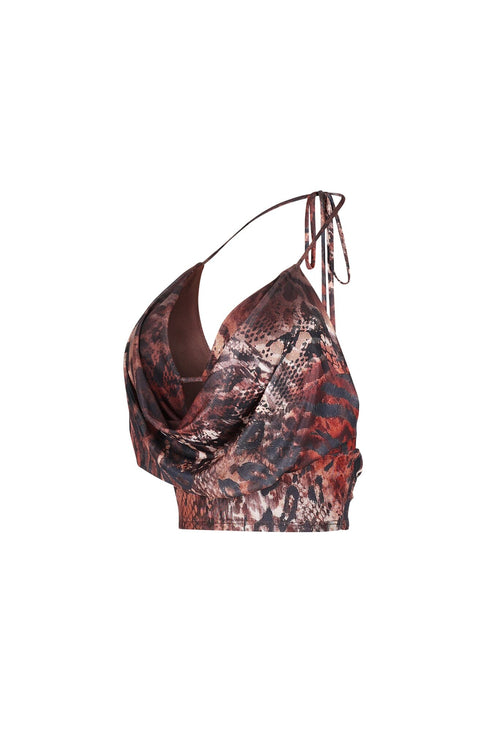 Peek Mode Mesh Print Halter Top